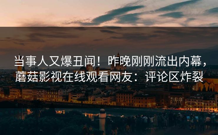 当事人又爆丑闻！昨晚刚刚流出内幕，蘑菇影视在线观看网友：评论区炸裂